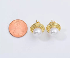18K Gold Filled 1 pair Freshwater Pearl Stud Earrings, Mabe Pearl Earrings, Wedding Earrings, Everyday Earrings, Gift for Her, 15mm, ER278
