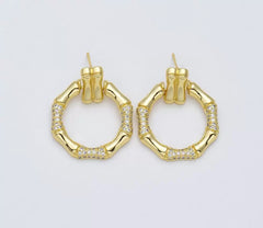 18K Gold Filled 1 pair Bamboo Hoop Earrings, Vintage Fashion Party Evening Earrings for Women Girls Birthday Gifts, Everyday Earrings, ER279