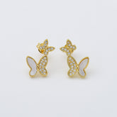 18K Gold Filled 1 pair Mother Of Pearl Butterfly Stud Earrings, Wedding Earrings, Everyday Earrings, Gift for Her, ER284
