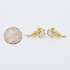 18K Gold Filled 1 pair Mother Of Pearl Leaf Stud Earrings, Wedding Earrings, Everyday Earrings, Gift for Her, ER286