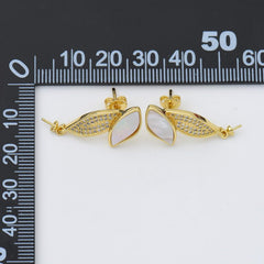 18K Gold Filled 1 pair Mother Of Pearl Leaf Stud Earrings, Wedding Earrings, Everyday Earrings, Gift for Her, ER286