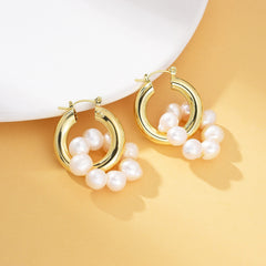 18K Gold Filled 1 Pair Chunky Lightweight Hoop Pearl Earrings, Huggie Hoop Earrings, Round One Touch Earring, Every Day Wear, Perfect Gift for Her, ER293