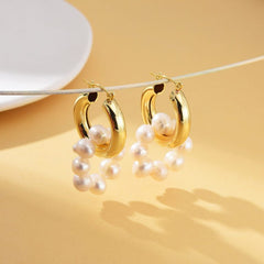 18K Gold Filled 1 Pair Chunky Lightweight Hoop Pearl Earrings, Huggie Hoop Earrings, Round One Touch Earring, Every Day Wear, Perfect Gift for Her, ER293