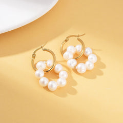 18K Gold Filled 1 Pair Chunky Lightweight Hoop Pearl Earrings, Huggie Hoop Earrings, Round One Touch Earring, Every Day Wear, Perfect Gift for Her, ER295