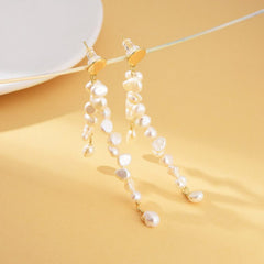 18K Gold Filled 1 pair Long Baroque Pearl Earrings, Freshwater Earrings, Wedding Earrings, Simple Everyday Earrings, Gift for Her, ER296