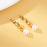 18K Gold Filled 1 pair Chain Pearl Earrings, Baroque Pearl Drop on Cuban Flat Chain Asymmetrical Earrings, Wedding Earrings, Gift for Her, ER299