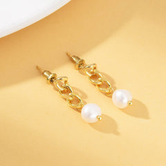 18K Gold Filled 1 pair Chain Pearl Earrings, Baroque Pearl Drop on Cuban Flat Chain Asymmetrical Earrings, Wedding Earrings, Gift for Her, ER299