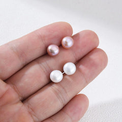 18K Gold Filled 1 Pair 925 Sterling Silver 8mm Round Natural Tahitian Shell Pearl Stud Post Earrings, Freshwater Pearl Stud Earrings, Gift for Her, ER301