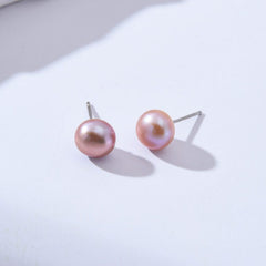 18K Gold Filled 1 Pair 925 Sterling Silver 8mm Round Natural Tahitian Shell Pearl Stud Post Earrings, Freshwater Pearl Stud Earrings, Gift for Her, ER301