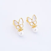 18K Gold Filled 1 Pair Elegant Freshwater Pearl Butterfly Earrings, MOP Butterfly Stud Earrings, Minimalist Wedding Earrings, Gift for Her ER302