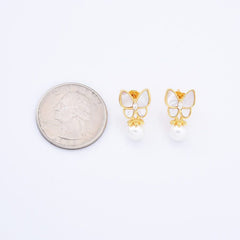 18K Gold Filled 1 Pair Elegant Freshwater Pearl Butterfly Earrings, MOP Butterfly Stud Earrings, Minimalist Wedding Earrings, Gift for Her ER302