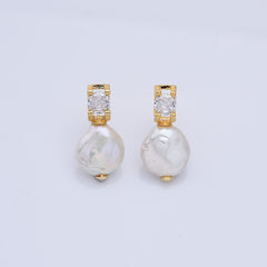 18K Gold Filled 1 pair Natural Freshwater Pearl Earrings, Round Pearl Earrings, Bridal earrings, Baroque Pearl Earrings, Gift for Her, ER304