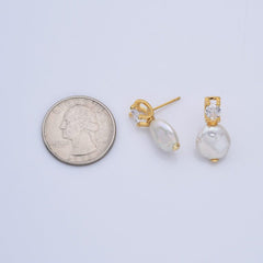 18K Gold Filled 1 pair Natural Freshwater Pearl Earrings, Round Pearl Earrings, Bridal earrings, Baroque Pearl Earrings, Gift for Her, ER304