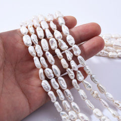 White Keshi Pearls, Freshwater Natural Keishi Reborn Pearl beads, High Lustrous Genuine 4A+ Quality Pearl Beads, 6x12mm, Full Strand, FWP008