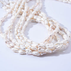 White Keshi Pearls, Freshwater Natural Keishi Reborn Pearl beads, High Lustrous Genuine 4A+ Quality Pearl Beads, 6x12mm, Full Strand, FWP008