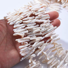 Toothpick Pillar Pearl, 4x30mm Center Drill Bar Pearl, Freshwater Pearls, Biwa Strip Loose Necklace Beads, Full Strand, FWP009