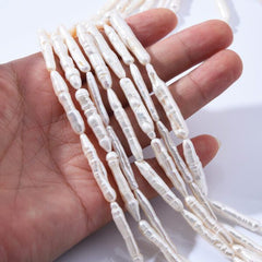 Top to Bottom Drill Pearl Bead, Toothpick Pillar Pearl, 4x28mm Bar Pearl Freshwater Pearl Strip, Loose Necklace Beads, Full Strand, FWP011