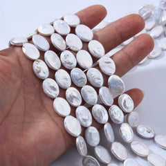 White Oval Freshwater Pearls, 7A Quality White Coin Pearl, Flat Oval Pearl Beads, Full Strand 7x14mm, FWP013