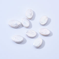 White Oval Freshwater Pearls, 7A Quality White Coin Pearl, Flat Oval Pearl Beads, Full Strand 7x14mm, FWP013