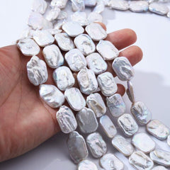 Rectangular Pearl, 15x20mm Freshwater Pearl, 6A+ Quality Good Luster Wholesale Pearl Natural White Loose Pearl, 21pcs Full Strand, FWP016
