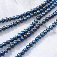 Peacock Black Round Baroque Freshwater Pearl, Real Grade AAA Pearl, Wholesale Loose Black Pearl Beads, Full Strand, 8-9mm, FWP021