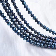 Peacock Black Round Baroque Freshwater Pearl, Real Grade AAA Pearl, Wholesale Loose Black Pearl Beads, Full Strand, 8-9mm, FWP021