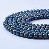 Peacock Black Round Baroque Freshwater Pearl, Real Grade AAA Pearl, Wholesale Loose Black Pearl Beads, Full Strand, 8-9mm, FWP021