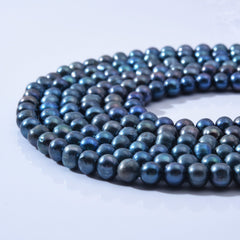 Peacock Black Round Baroque Freshwater Pearl, Real Grade AAA Pearl, Wholesale Loose Black Pearl Beads, Full Strand, 8-9mm, FWP021