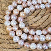 High Luster Round Pearl Beads, 10mm Genuine Natural White Cream Round Freshwater Loose Pearl, High Quality Pearl 7.5″ Strand, FWP034