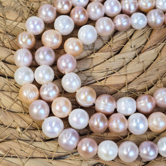 High Luster Round Pearl Beads, 10mm Genuine Natural White Cream Round Freshwater Loose Pearl, High Quality Pearl 7.5″ Strand, FWP034