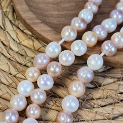 High Luster Round Pearl Beads, 10mm Genuine Natural White Cream Round Freshwater Loose Pearl, High Quality Pearl 7.5″ Strand, FWP034