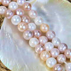 High Luster Round Pearl Beads, 10mm Genuine Natural White Cream Round Freshwater Loose Pearl, High Quality Pearl 7.5″ Strand, FWP034