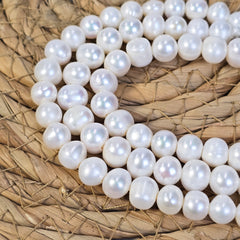 9mm White Near Round Freshwater Pearls, Fresh Water Pearl Beads for Jewelry Making 7.5″ Strand, FWP035