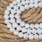 9mm White Near Round Freshwater Pearls, Fresh Water Pearl Beads for Jewelry Making 7.5″ Strand, FWP035