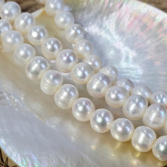 9mm White Near Round Freshwater Pearls, Fresh Water Pearl Beads for Jewelry Making 7.5″ Strand, FWP035