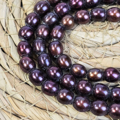 Genuine Plum Purple Pearl Freshwater Pearl, 8-9mm Large Hole Round Iridescent Classic Pearl, 7.5″ Strand, FWP038