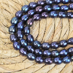 Blue Peacock Color Oval/Rice Freshwater Pearls, High Quality/Luster Blue Peacock Long Oval Large Hole Pearls, 8-9mm, FWP039