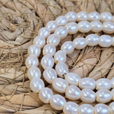 White Rice Fresh water Pearl Gemstone beads, Full 7.5” Strand of Rice Shaped Pearls, Large Hole Pearl Beads, 6-7mm, FWP041