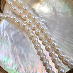 White Rice Fresh water Pearl Gemstone beads, Full 7.5” Strand of Rice Shaped Pearls, Large Hole Pearl Beads, 6-7mm, FWP041