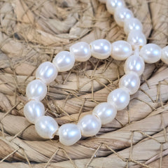 White Rice Fresh water Pearl Gemstone beads, Full 7.5” Strand of Rice Shaped Pearls, Large Hole Pearl Beads, 6-7mm, FWP041