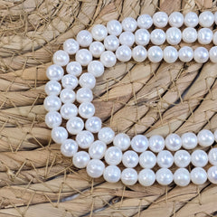 Natural White Pearl, Loose Pearl, Necklace Round Pearl, Potato Pearl, Freshwater Pearl, Large Hole Pearl 15.5″ Full Strand, 6-7mm, FWP042