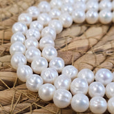 Natural White Pearl, Loose Pearl, Necklace Round Pearl, Potato Pearl, Freshwater Pearl, Large Hole Pearl 15.5″ Full Strand, 6-7mm, FWP042