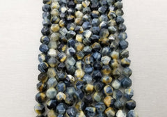 8mm Yellow Blue Tiger Eye Star Cut Beads, Grade AA Natural Gemstone Star Cut Faceted Loose Beads, OLD GRN086