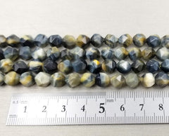 8mm Yellow Blue Tiger Eye Star Cut Beads, Grade AA Natural Gemstone Star Cut Faceted Loose Beads, OLD GRN086