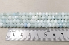Aquamarine Faceted Rondelle Bead Matte Grade AAA Natural Gemstone Round Loose Beads, Full Strand 15.5 inches, 6mm, GRN099