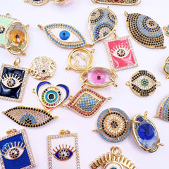 18K Gold Filled Mix Evil Eye Charm Dainty Amulet Charms CZ Stone for Jewelry Making Charm Party Supplies Bracelet Necklace Charm, MixedBulk_1