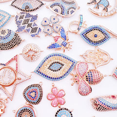 18K Gold Filled Mix Rosegold Evil Eye Charm Dainty Amulet Charms CZ Stone for Jewelry Making Charm Party Supplies Bracelet Necklace Charm, MixedBulk_2