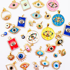 18K Gold Filled Mix Enamel Evil Eye Charm, Amulet Charms CZ Stone for Jewelry Making Charm Party Supplies Bracelet Necklace Charm MixedBulk_5