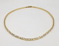18K Gold Filled Diamond Cubic Zirconia Baguette Necklace, Ready to Wear Baguette & Round Cut CZ Necklace, Minimalist Valentines Gift, 18", CH262