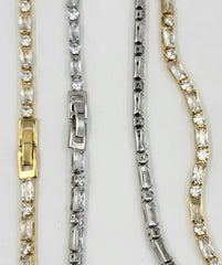 18K Gold Filled Diamond CZ Baguette Necklace, Ready to Wear Baguette & Round Cut CZ Necklace, Minimalist Valentines Gift, 18 inches, CH262